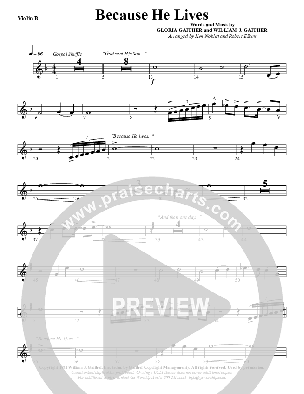 Because He Lives Violin 2 (G3 Worship)