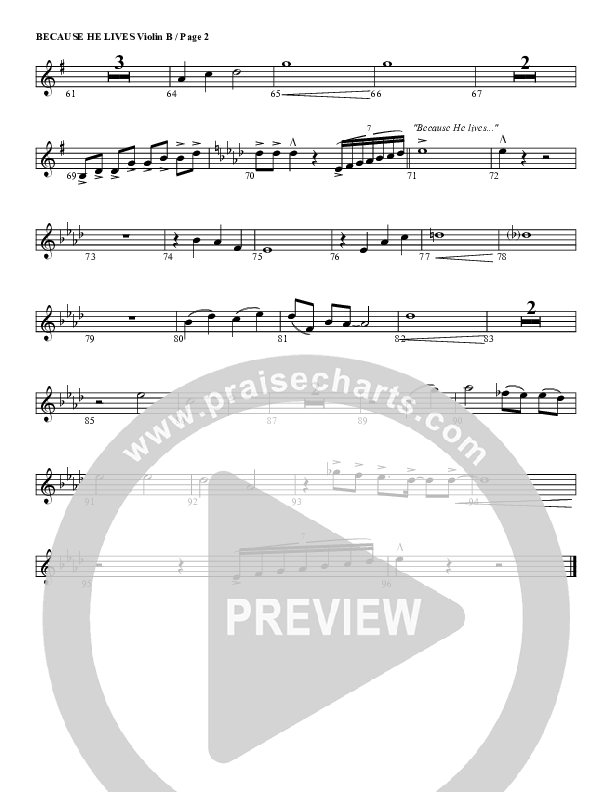 Because He Lives Violin 2 (G3 Worship)