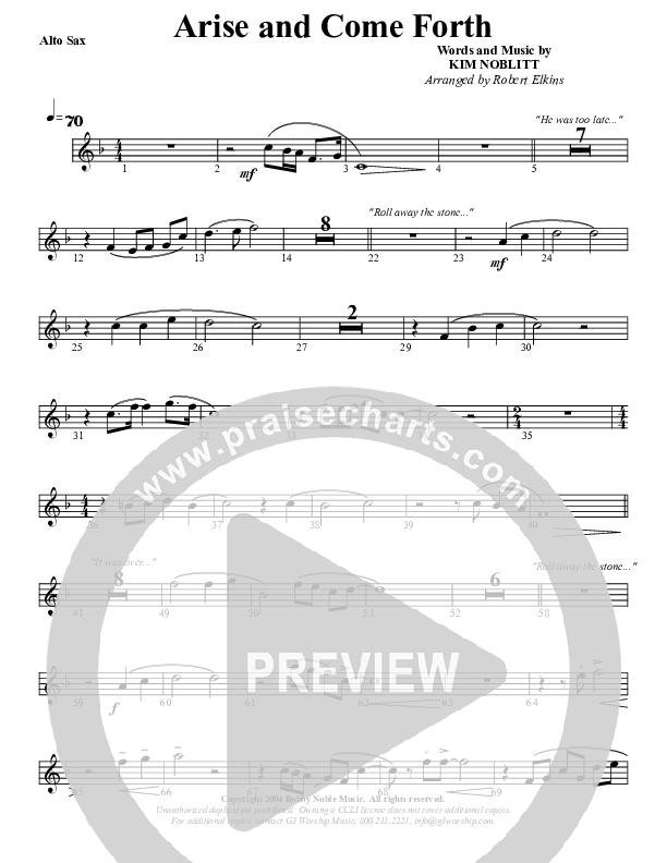 Arise And Come Forth Alto Sax (G3 Worship)