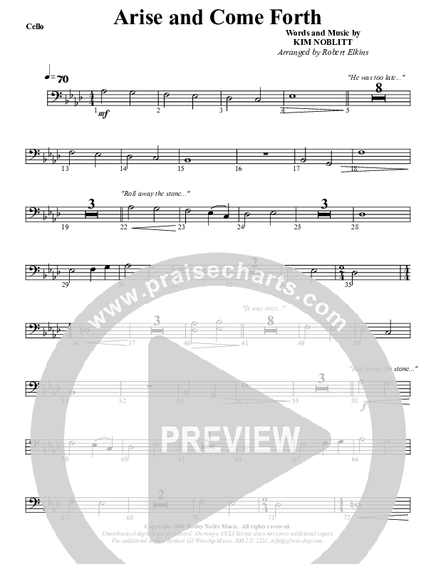 Arise And Come Forth Cello (G3 Worship)