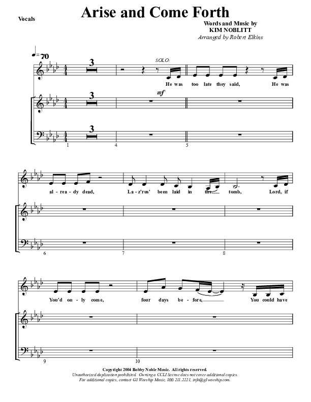 Arise And Come Forth Choir Sheet (G3 Worship)