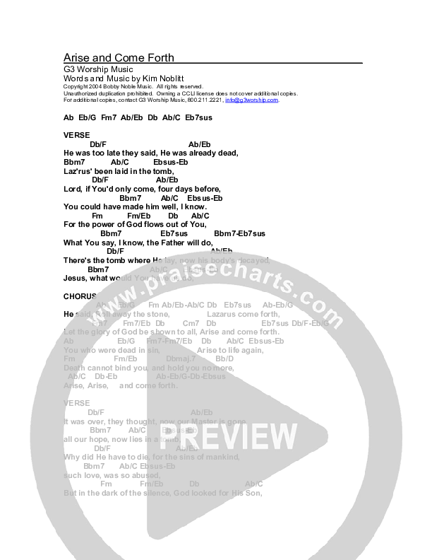 Arise And Come Forth Chords & Lyrics (G3 Worship)