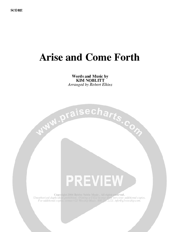 Arise And Come Forth Cover Sheet (G3 Worship)