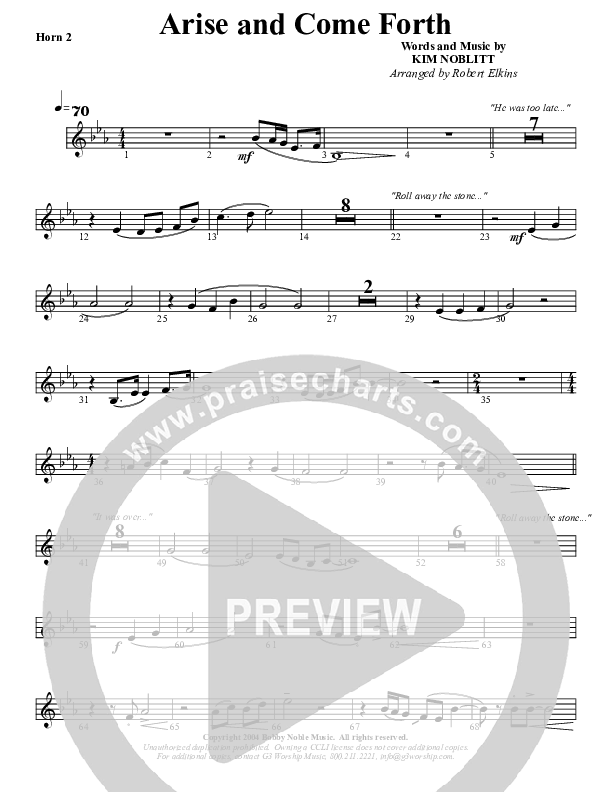 Arise And Come Forth French Horn 2 (G3 Worship)