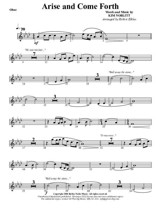 Arise And Come Forth Oboe (G3 Worship)