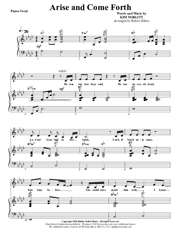 Arise And Come Forth Lead & Piano (G3 Worship)