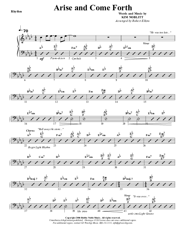 Arise And Come Forth Rhythm Chart (G3 Worship)