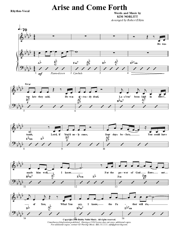 Arise And Come Forth Rhythm/Vocal (G3 Worship)