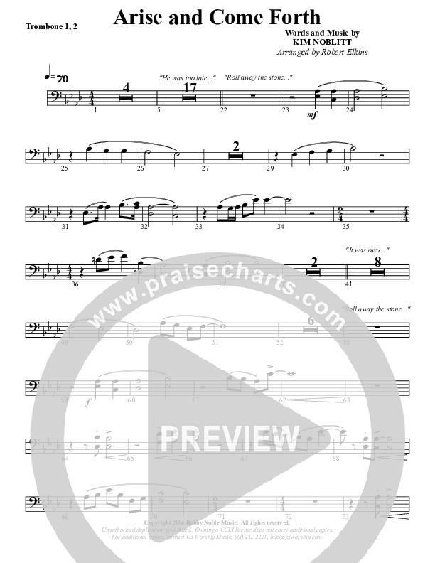 Arise And Come Forth Trombone 1/2 (G3 Worship)