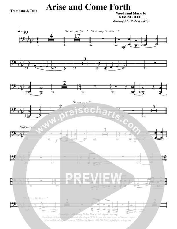 Arise And Come Forth Trombone 3/Tuba (G3 Worship)