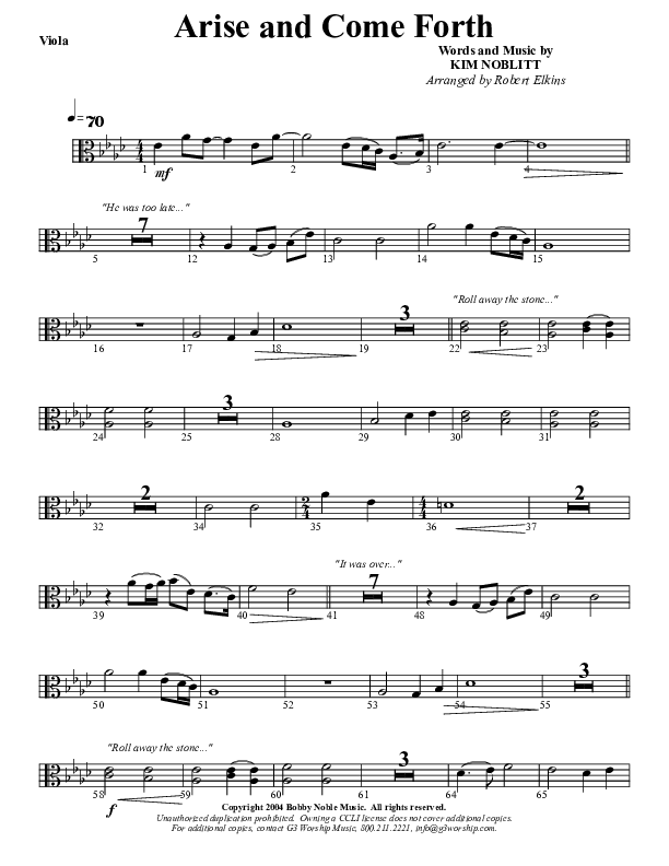 Arise And Come Forth Viola (G3 Worship)