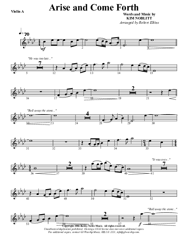 Arise And Come Forth Violin 1 (G3 Worship)