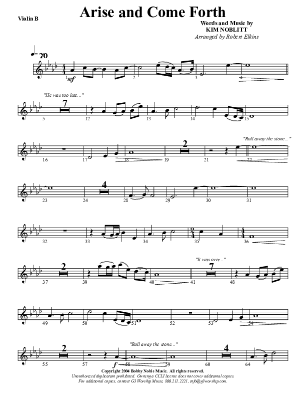 Arise And Come Forth Violin 2 (G3 Worship)