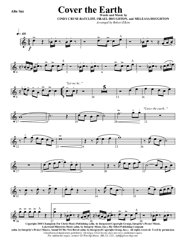 Cover The Earth Alto Sax (G3 Worship)
