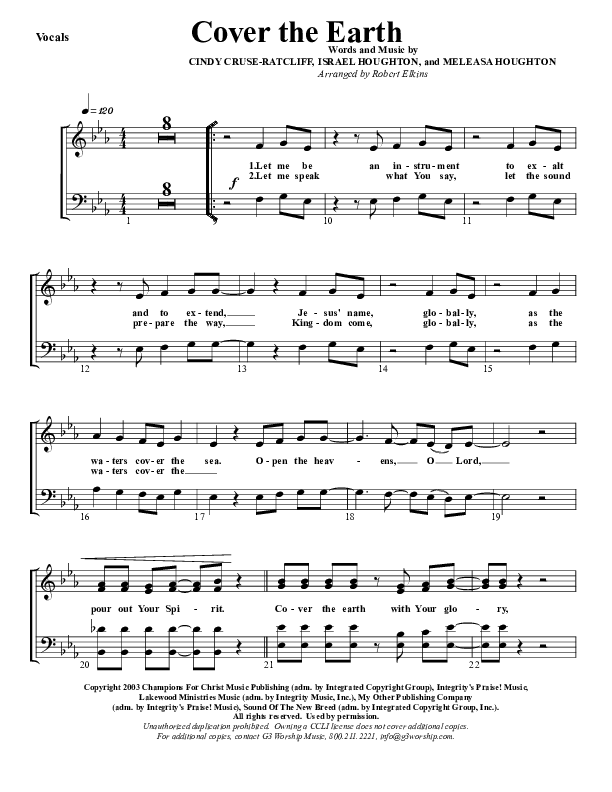 Cover The Earth Choir Sheet (G3 Worship)