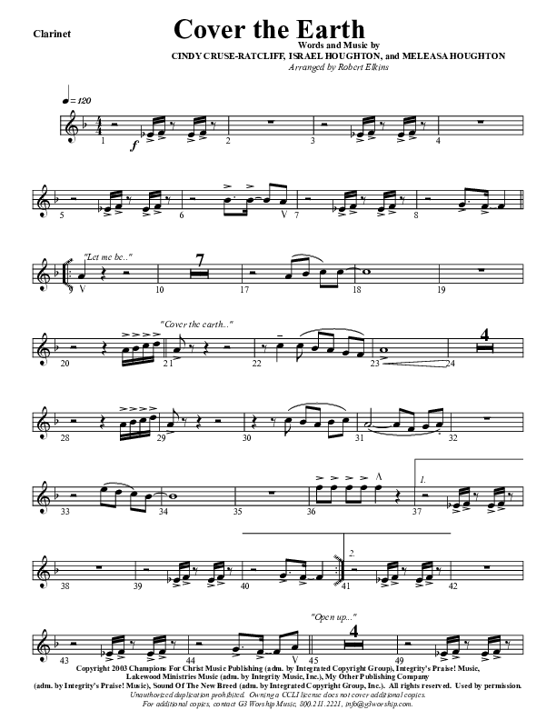 Cover The Earth Clarinet (G3 Worship)