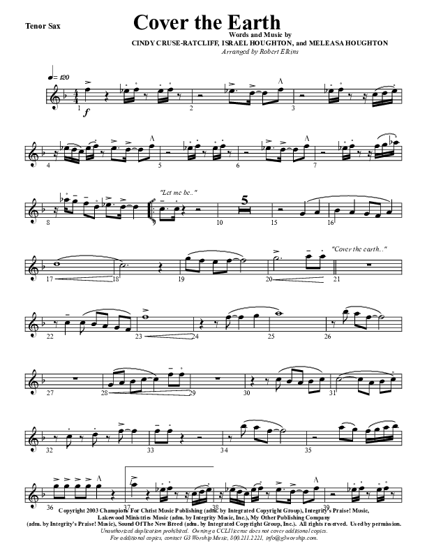 Cover The Earth Tenor Sax 2 (G3 Worship)