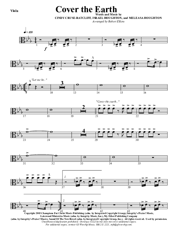 Cover The Earth Viola (G3 Worship)