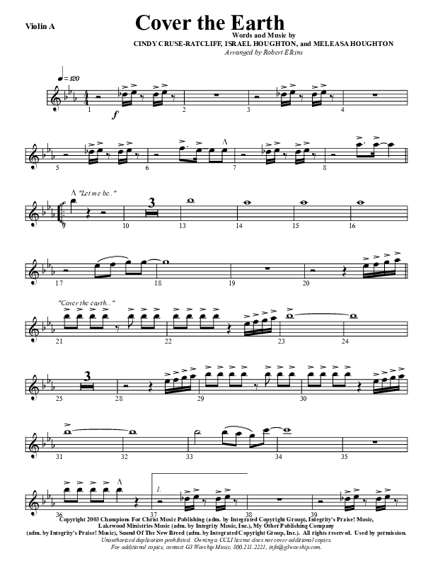 Cover The Earth Violin 1 (G3 Worship)