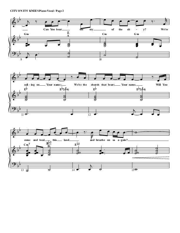 City On Its Knees Piano Sheet (G3 Worship)