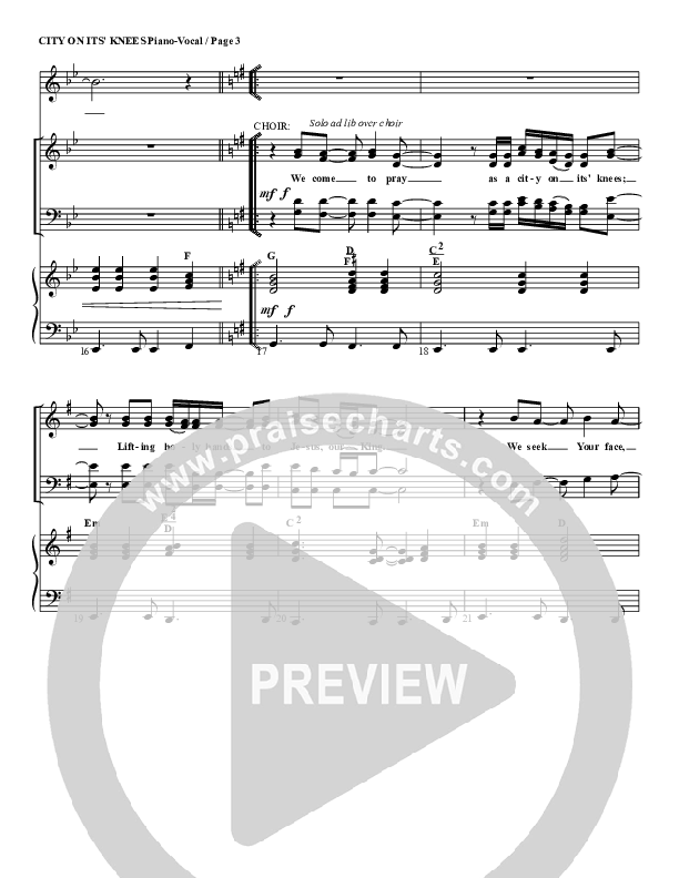 City On Its Knees Piano Sheet (G3 Worship)