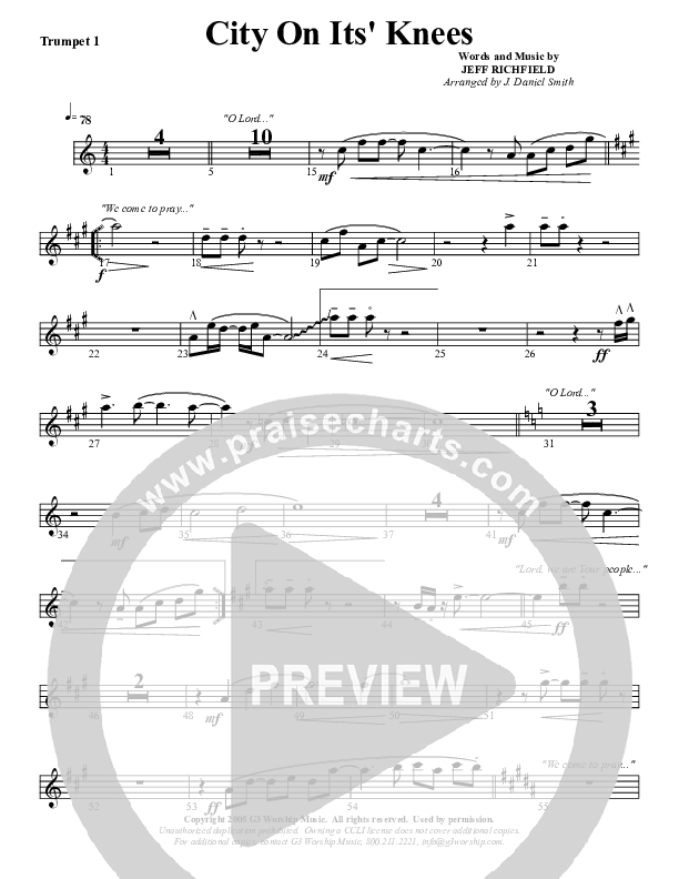 City On Its Knees Trumpet 1 (G3 Worship)
