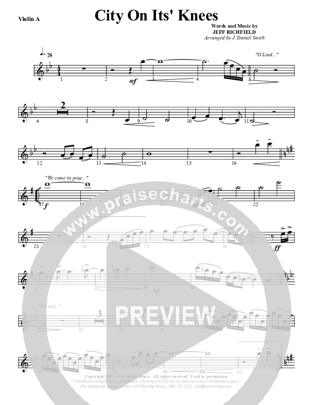City On Its Knees Violin 1 (G3 Worship)