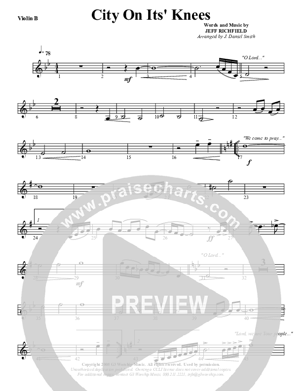 City On Its Knees Violin 2 (G3 Worship)