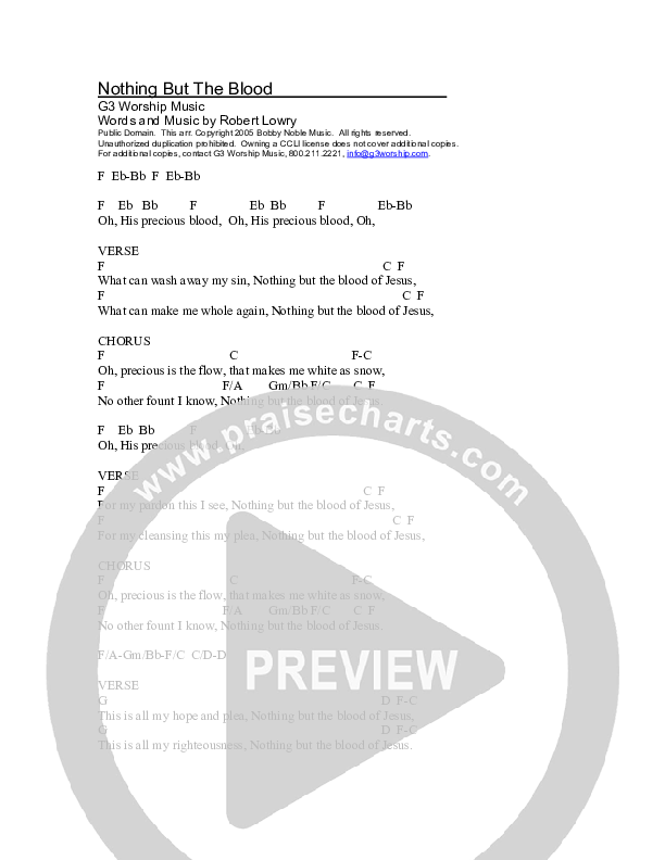 Nothing But The Blood Chord Chart (G3 Worship)