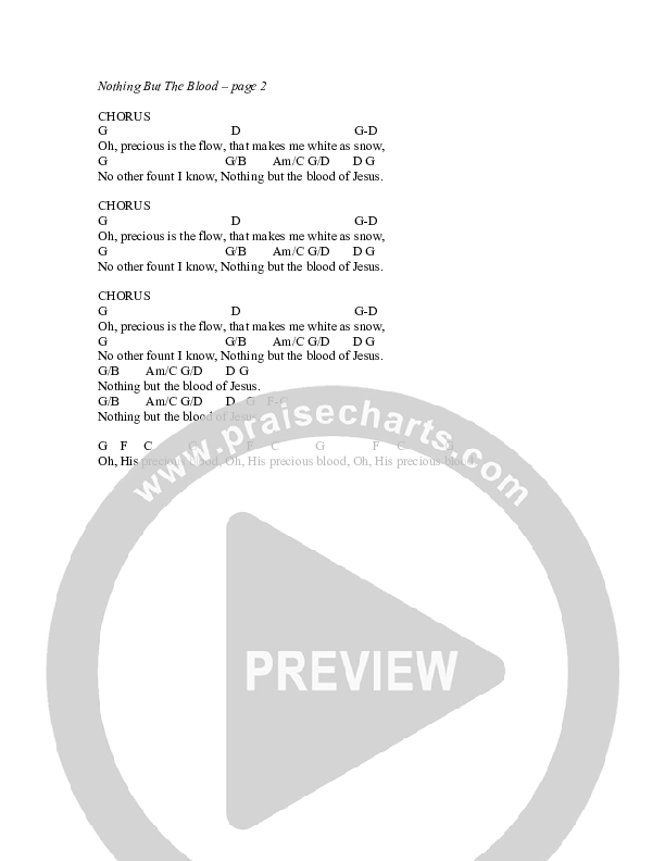 Nothing But The Blood Chord Chart (G3 Worship)