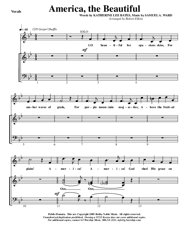 America The Beautiful Choir Sheet (G3 Worship)