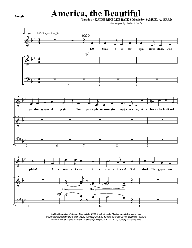 America The Beautiful Lead Sheet (G3 Worship)