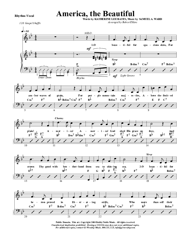 America The Beautiful Rhythm Chart (G3 Worship)