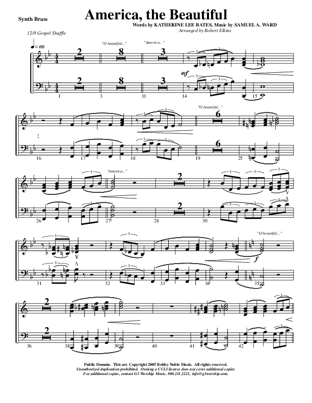 America The Beautiful Synth Brass (G3 Worship)