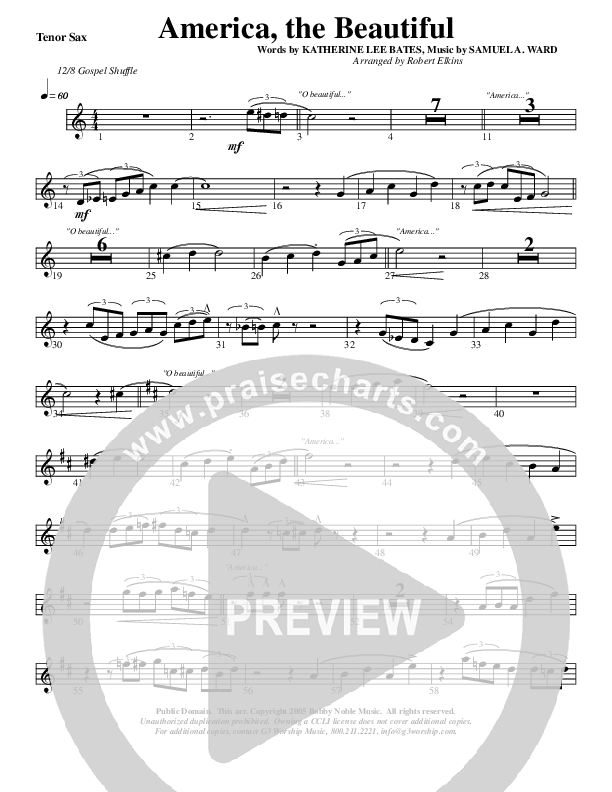 America The Beautiful Tenor Sax 2 (G3 Worship)