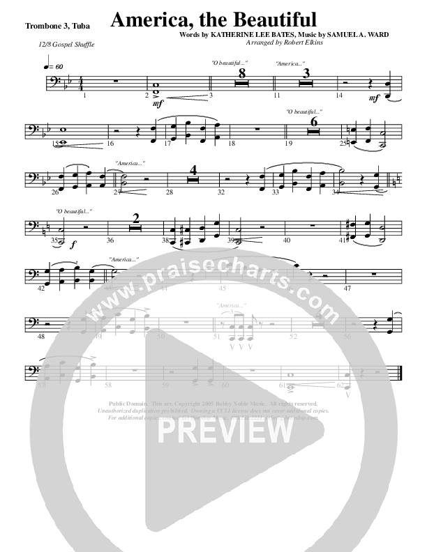 America The Beautiful Trombone 3/Tuba (G3 Worship)