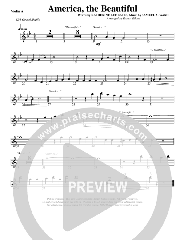 America The Beautiful Violin 1 (G3 Worship)