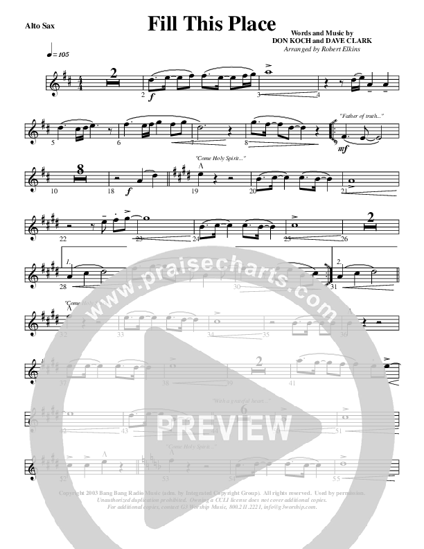 Fill This Place Alto Sax (G3 Worship)