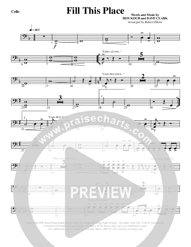 Fill This Place Cello (G3 Worship)