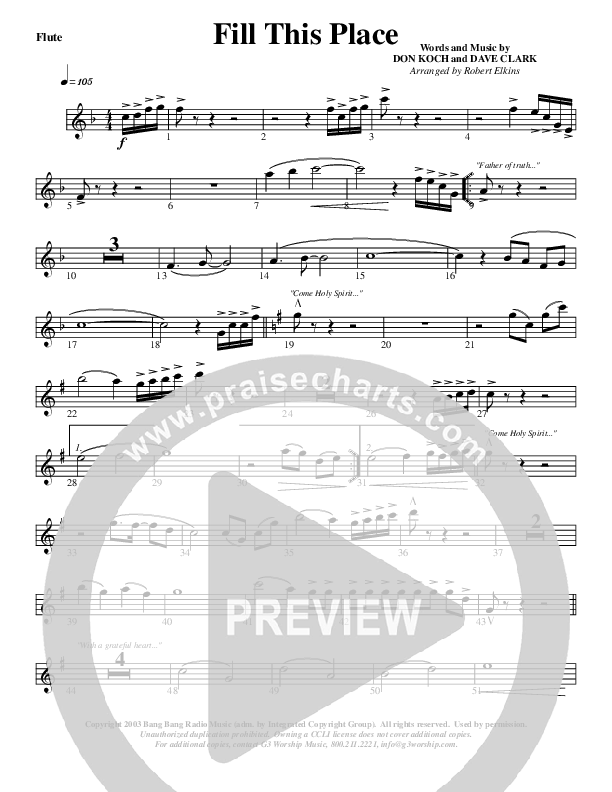Fill This Place Flute (G3 Worship)