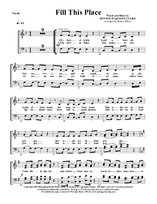 Fill This Place Lead Sheet (G3 Worship)