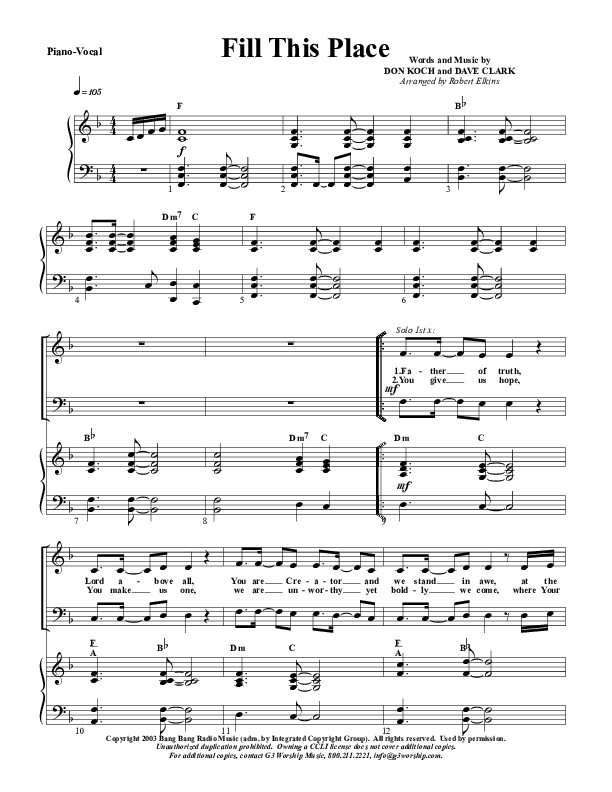 Fill This Place Piano/Vocal & Lead (G3 Worship)