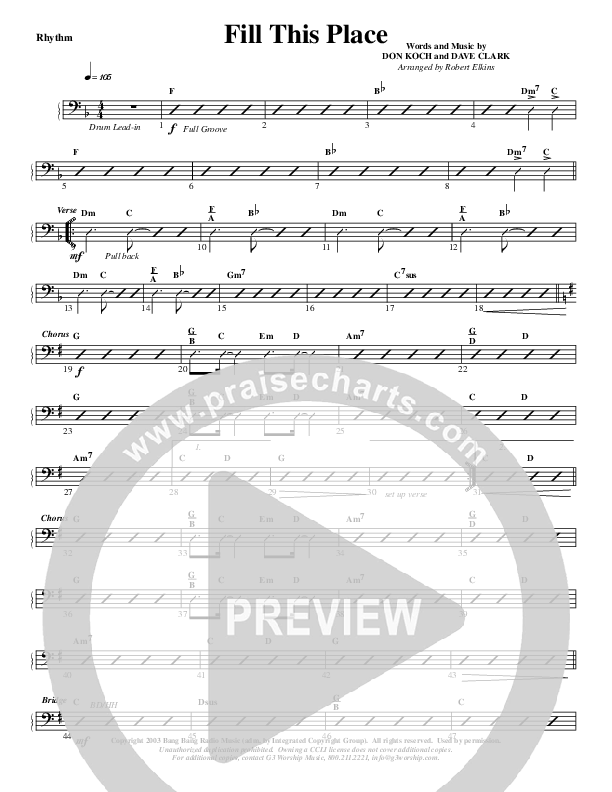 Fill This Place Rhythm Chart (G3 Worship)