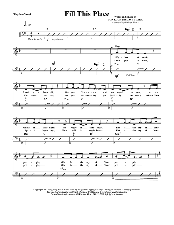 Fill This Place Rhythm/Vocal (G3 Worship)