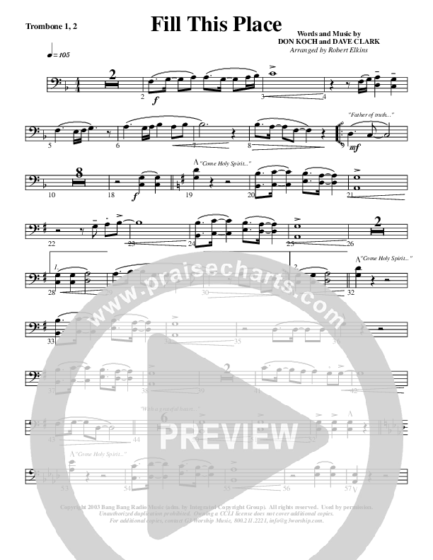 Fill This Place Trombone 1/2 (G3 Worship)