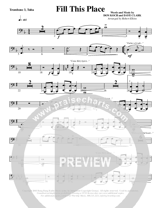 Fill This Place Trombone 3/Tuba (G3 Worship)