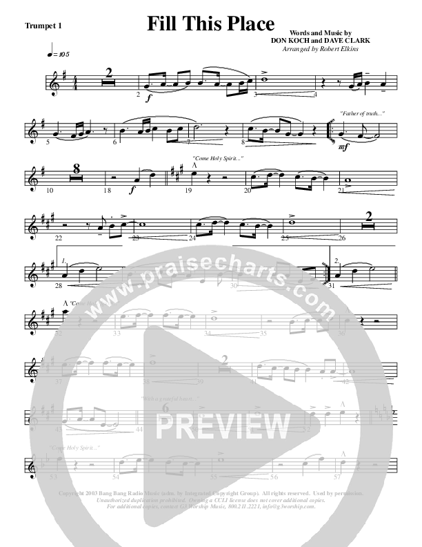 Fill This Place Trumpet 1 (G3 Worship)