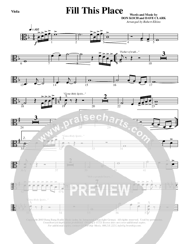 Fill This Place Viola (G3 Worship)