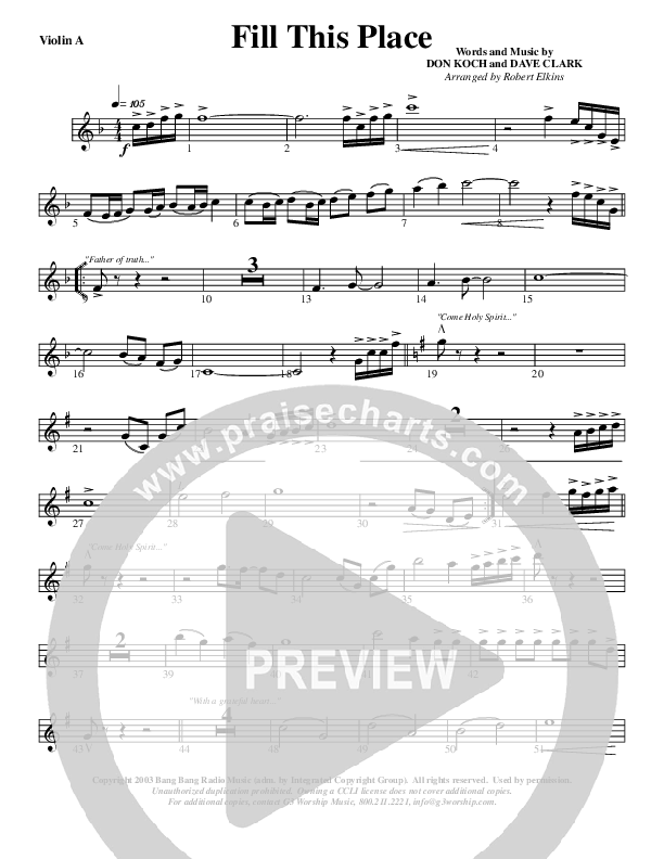 Fill This Place Violin 1 (G3 Worship)