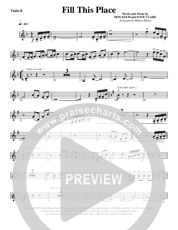 Fill This Place Violin 2 (G3 Worship)
